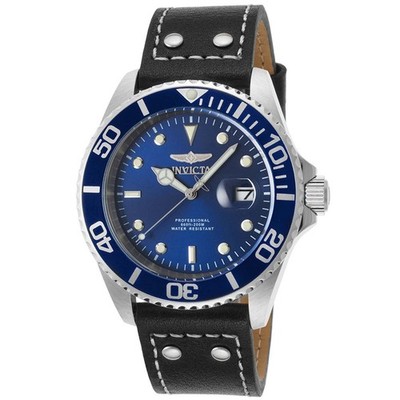 Invicta Men's Watch Pro Diver Quartz Dive Blue Dial Black Leather Strap 22068