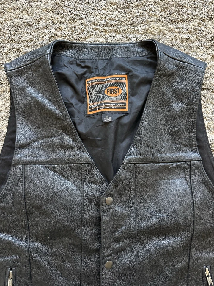 Vintage First Classics Leather Motorcycle 90s Vest Mens Large - Image 2 of 4