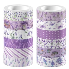 12 Pcs Lavender Washi Tape Purple Floral Masking Tape Decorations Flower Butterf