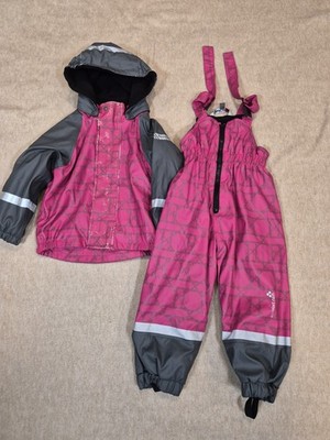 Tuxer Kids Girls Winter Jacket & Snow Bib Pants Set Pink Gray Size 90 (2 3Y)