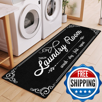 XLHOMO Laundry Room Rug Runner, 17''x60'' Non Slip Black Nappa Leather Laundry Rug