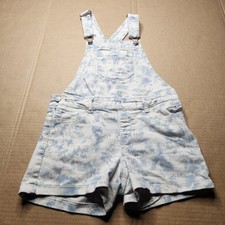 Jordache Overalls Girls Large 10-12 Blue  White Tye Dye Denim Shorts Shortall