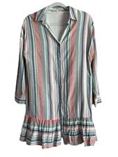 Entro Womens Size Small Striped Button Down Lined Flowy Cottagecore Tiered Dress