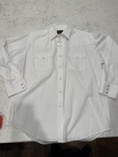 Plains Western Wear Shirt Mens Large Pearl Snap Solid White Vintage LS