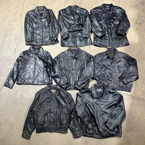 Vintage Leather Jackets Lot of 8 Black Bomber Bulk Bundle Wholesale Reseller 90s - product listing photo