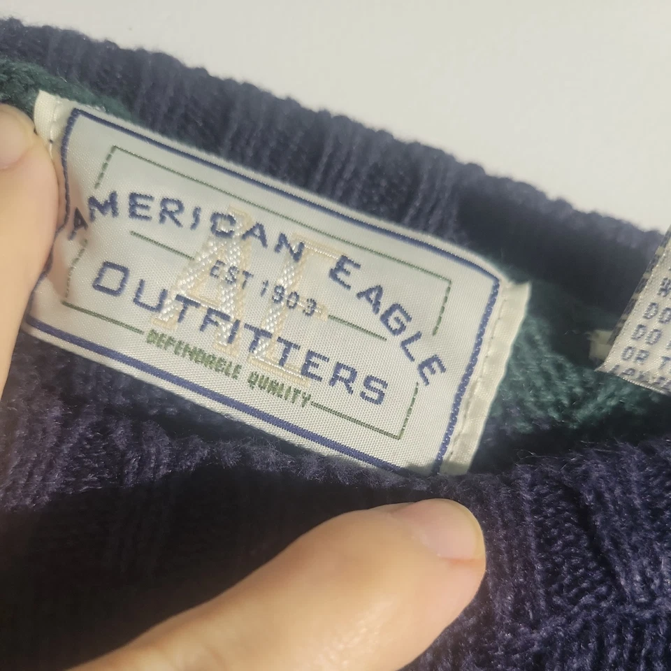 Suéter tejido American Eagle talla XL azul verde a rayas de gran tamaño Foto 2 de 4