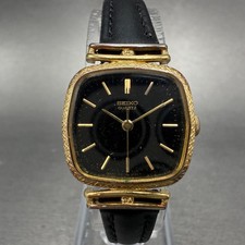 Seiko Watch Women 21mm Black Dial gold Tone Rectangle 1421-5110 New Battery