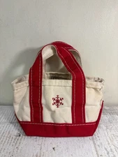 Vintage LL Bean mini canvas boat and tote bag cream red snowflake USA Freeport