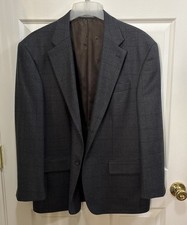 Oscar De La Renta Suit Coat Blazer Dark Gray Plaid Men 42 S Wool Cashmere