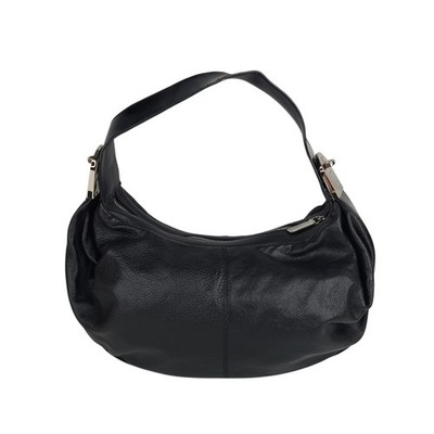 Cromia Black Leather Shoulder Bag Patent Leather Accents Hidden Side Pockets
