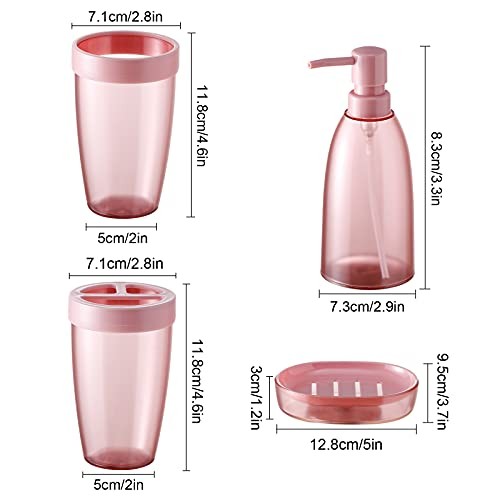 Bathroom Accessories Set 4Piece Plastic Bathroom Decor Sets 4pcs Pink - Picture 6 of 7