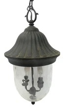 Black Hanging Glass Shade Electric 2 Bulb Enclosed Light Fixture Untested Parts