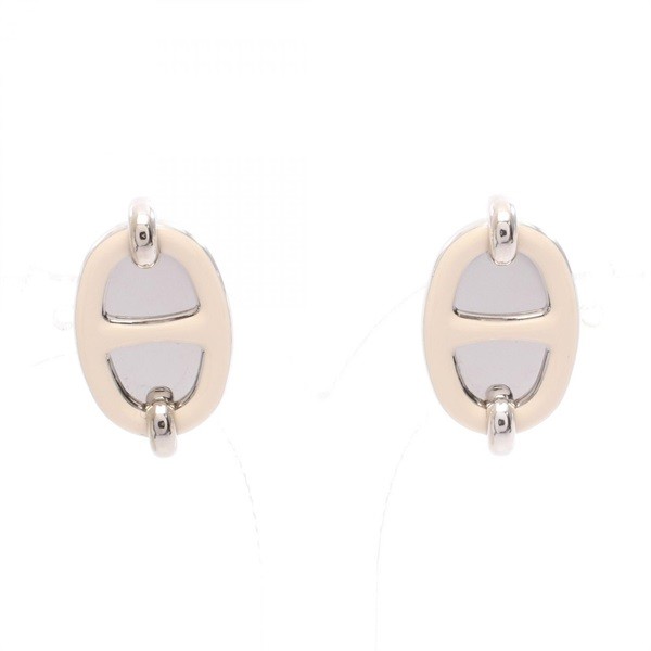 Hermes Silver Stainless Steel Mini Maillon Cream Earrings Women Excellent