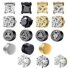 1 Pair Magnetic Stud Earrings Men Round Cubic Zirconia Non Piercing Jewelry