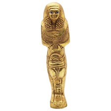 Golden Ancient Egyptian Figurine Featuring a Winged Scarab and Hieroglyphics
