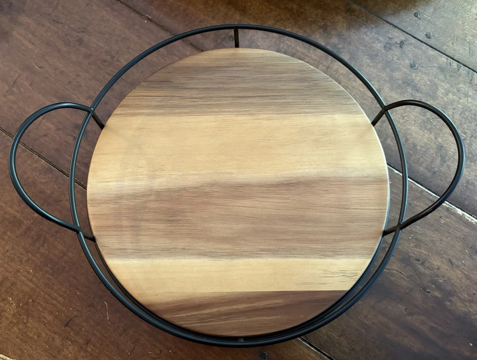 Hearth & Hand with Magnolia 10" Wooden Lazy Susan Acacia Round Tray with Handles - Image 2 of 4
