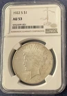 1922-S $1 Peace Silver Dollar NGC AU 53