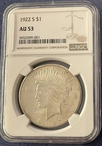 1922-S $1 Peace Silver Dollar NGC AU 53