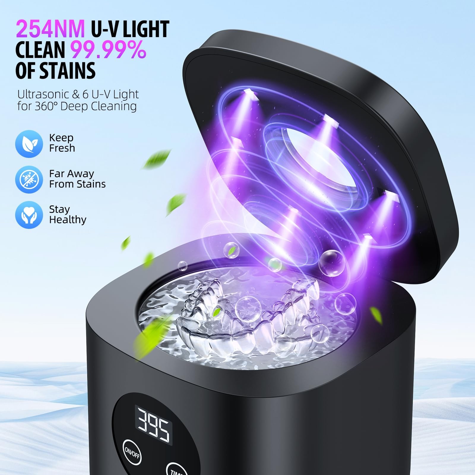 Ultrasonic Retainer Cleaner Machine, 52kHz Ultrasonic Denture Cleaner for Nig...