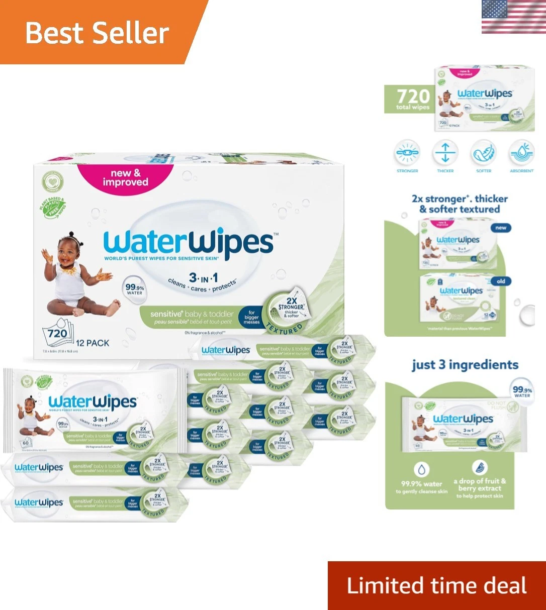 Sensitive+ Baby & Toddler Wipes, 3-In-1 Cleans, Cares, Protects, 99.9% Water,...
Opens in a new wind