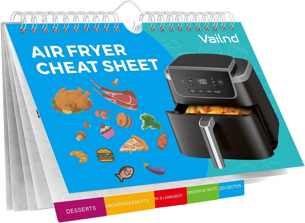 Air Fryer Cheat Sheet Magnet 8.6x6.5 Inches Quick Reference Guide in Blue