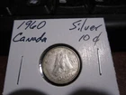 Canada 1960 -  10 Cent Dime Canadian Coin - 80% Silver - ASW 0.06 Oz