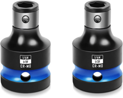 2pcs ImpactÂ Bit Holders 1/2 Inch Square Drive To 1/4 Inch Hex Socket Adapter...