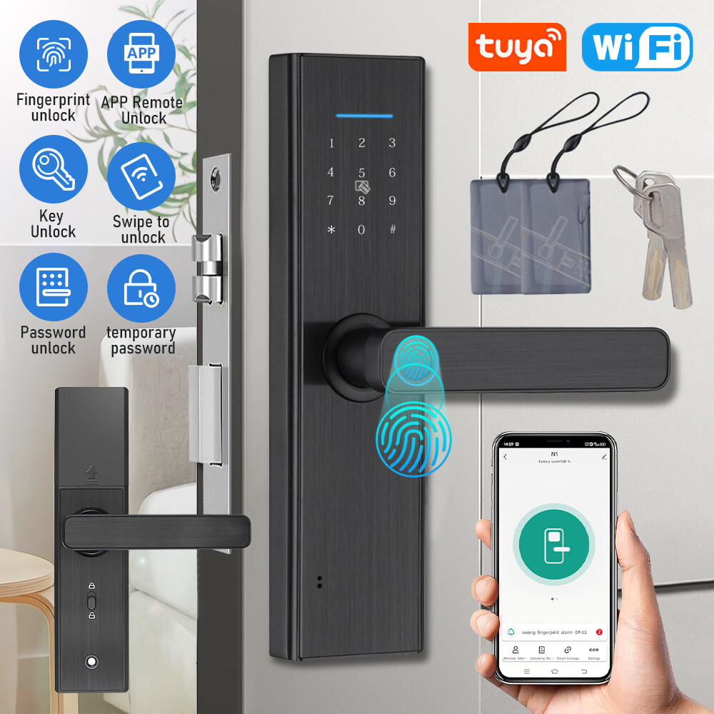 Smart Keyless Entry Fingerprint Deadbolt Lock with Handle Set-image