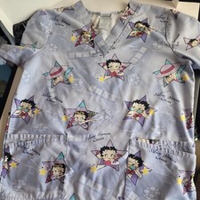Betty Boop Star Women's Purple Scrub Top Size Medium Silver Screen Queen
