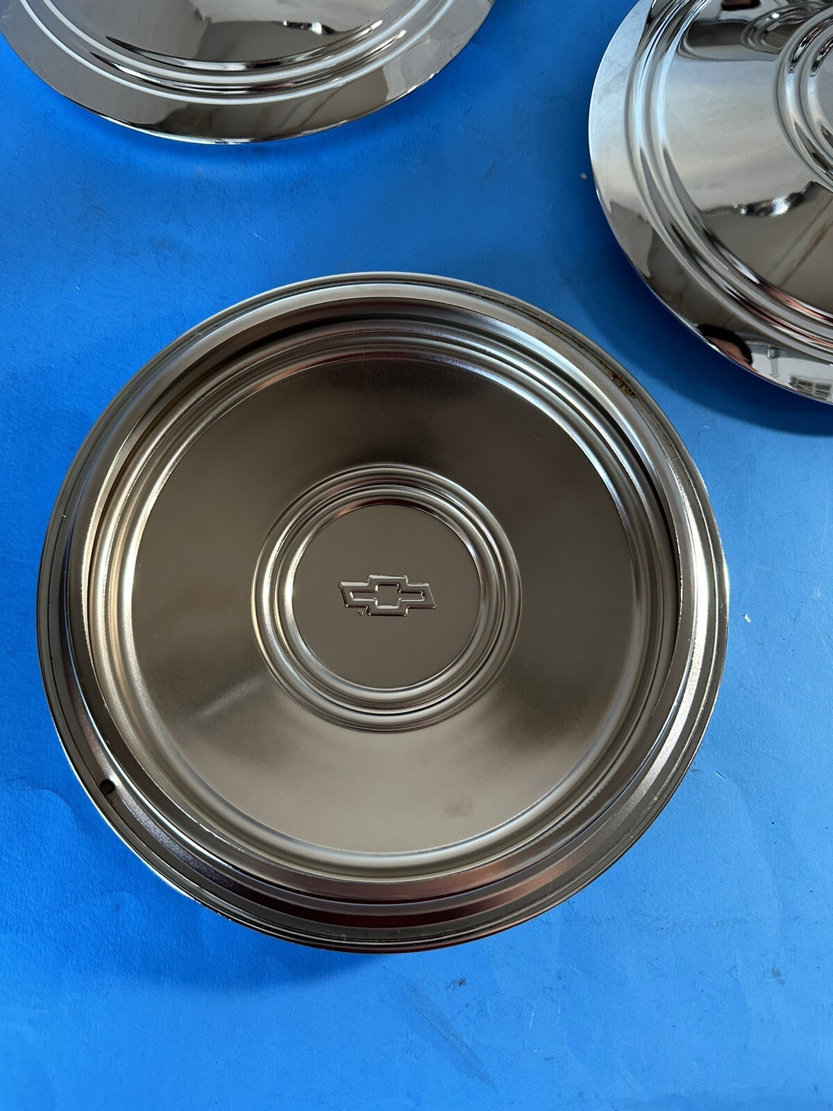 (4) CHEVY CORVETTE POLICE STEEL CENTER CAPS FOR 14",15" RALLY WHEELS 7'' OD