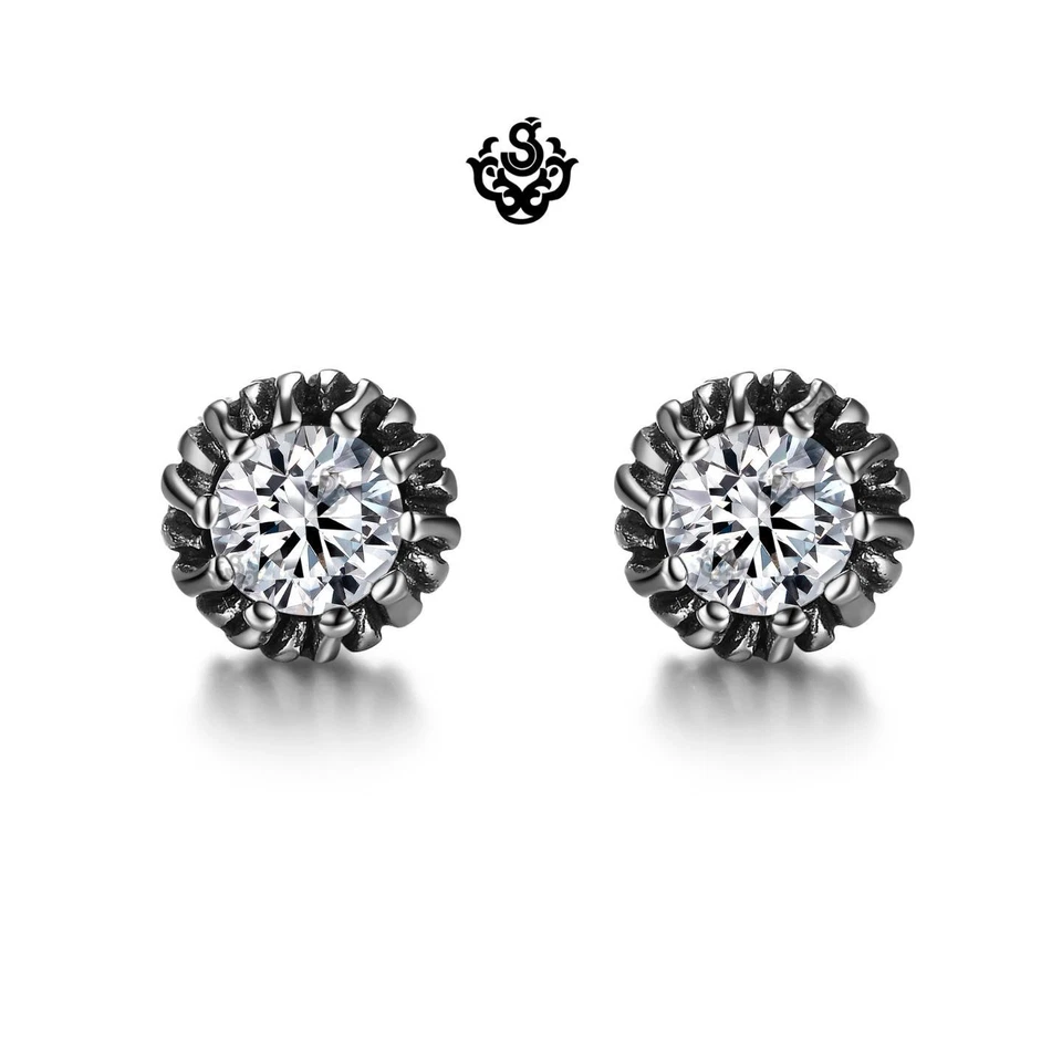 Silver stud clear red blue black crystal earrings vintage style butterfly backs Foto 2 de 4