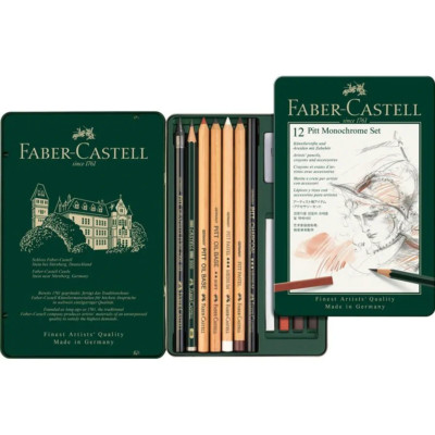 Faber-Castell Pitt Monochrome Set Tin of 12 112975