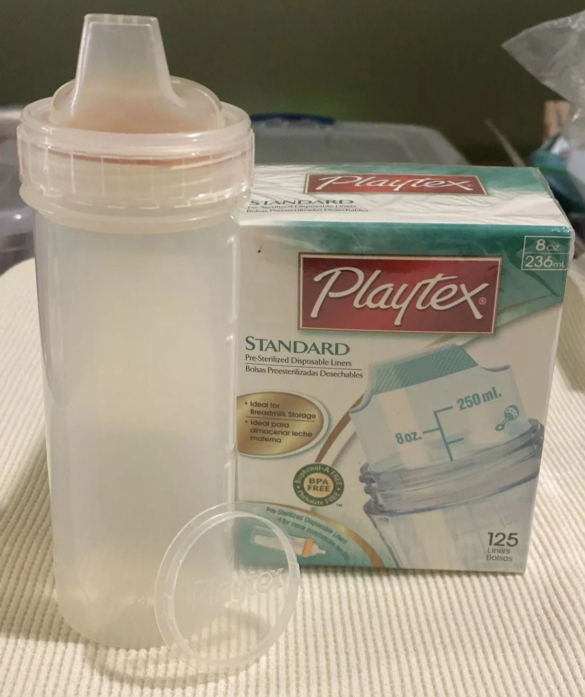 Vintage RARE 1991 Playtex Baby Trainer Spout w Holder & 125-8oz Liners FREE SHIP