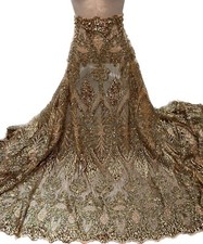 Gold Holographic Iridescent Sequin Embroidered Lace fabric 50 Width 1 Yard