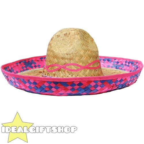 PINK TRIM MEXICAN SOMBRERO STRAW HAT 