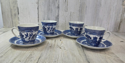 Myott Old Willow 4 Cups & 4 Saucers Made in England