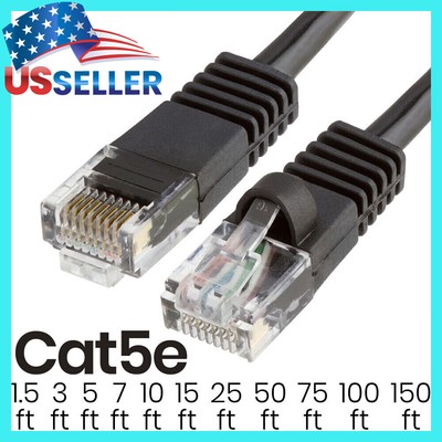 Cat5e Patch Cable Black Cat 5e Ethernet Cord Internet LAN RJ45 Network Wire LOT