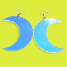 CLEAR HOLOGRAPHIC CRESCENT MOON EARRINGS iridescent prism lightweight luna Y3