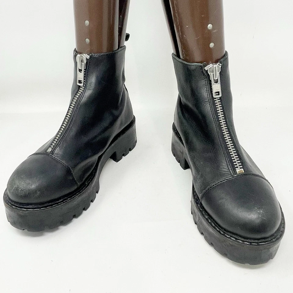 URBAN OUTFITTERS Mujer Cuero Negro CLEO Plataforma Grueso Botines Talla 7 Foto 2 de 4