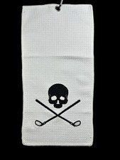 Skull w/Clubs Golf Towel / 8in x 16in No-Fold Style