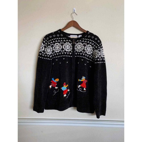 Alfred Dunner Black Sweater Chenille 