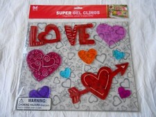 NEW LARGE Valentine's Day Hearts Love Sparkly Window Gel Clings Stickers 10 ct