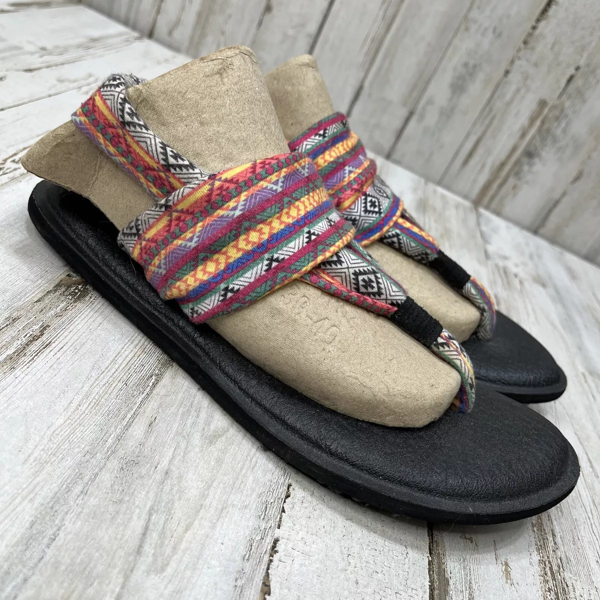 Sanuk Shoes Women Sz 7 Yoga Mat Sling Aztec Flip Flops Sandals Multi Brown  OS