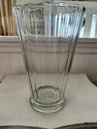 Vintage Anchor Hocking 9.5" Large Glass Vase Heavy High Quality Scalloped Rim