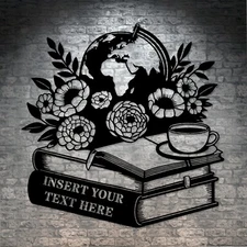 Personalized Floral Bookworm Name Metal Sign Custom Home Library Wall Decor Gift