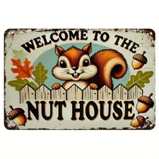 [1pc Rustic Squirrel Tin Metal Signs] Rustic Vintage Aluminum 1pc Welcome to The
