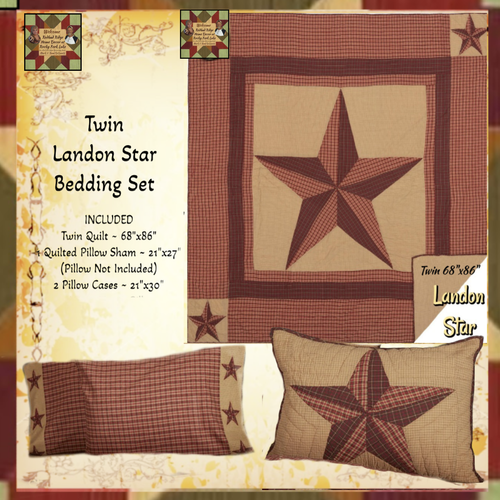 SALE Rustic Primitive Western Landon Star Twin Quilted Bedding 4 pc Set VHC - Picture 3 of 3