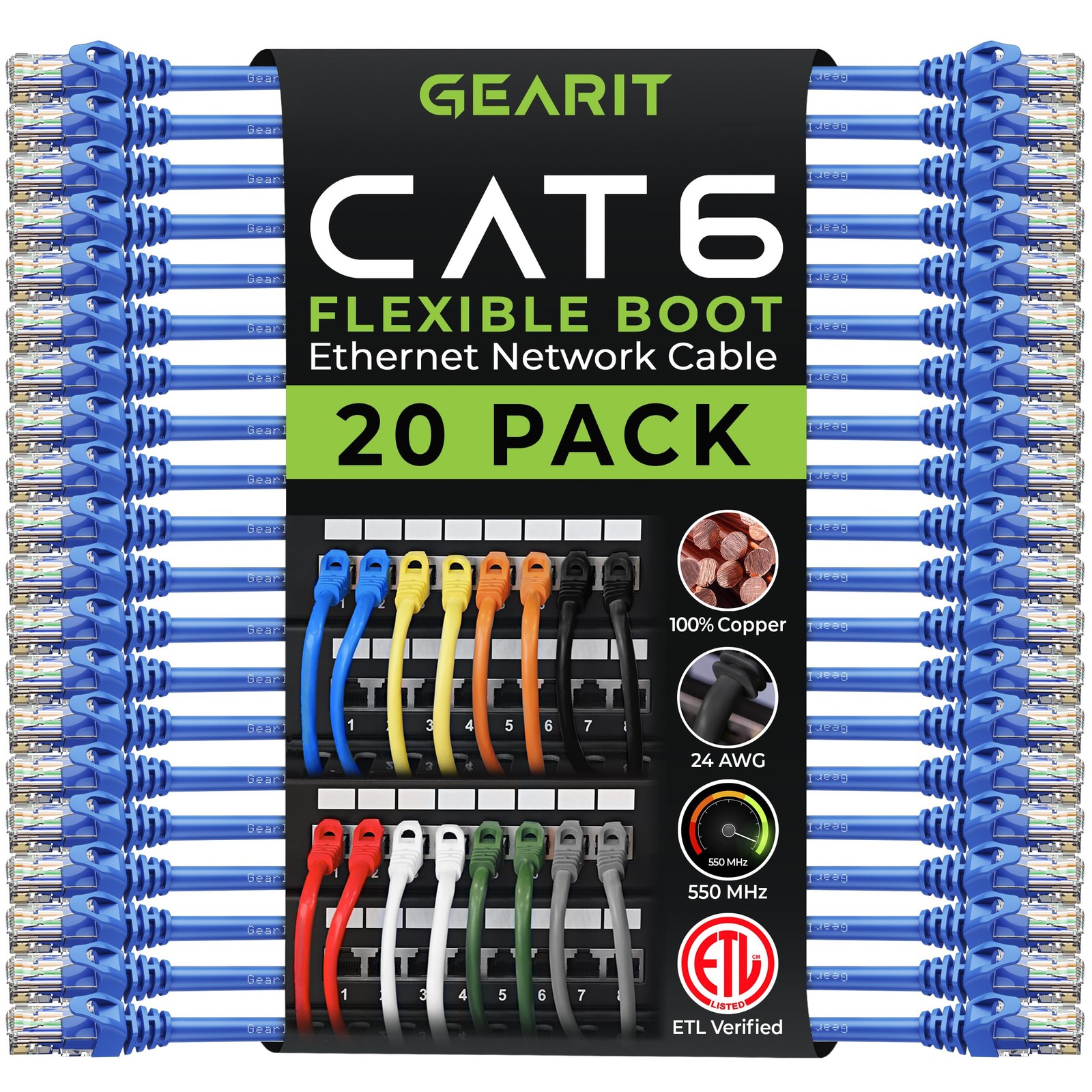 20-Pack Cat6 Patch Cable 10 Feet Cat 6 Ethernet Cable Snagless Flexible Soft ...