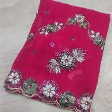 Antique Indian Bridal Dupatta Sequins Beaded Scarf Georgette Veil Stole Hijab L"