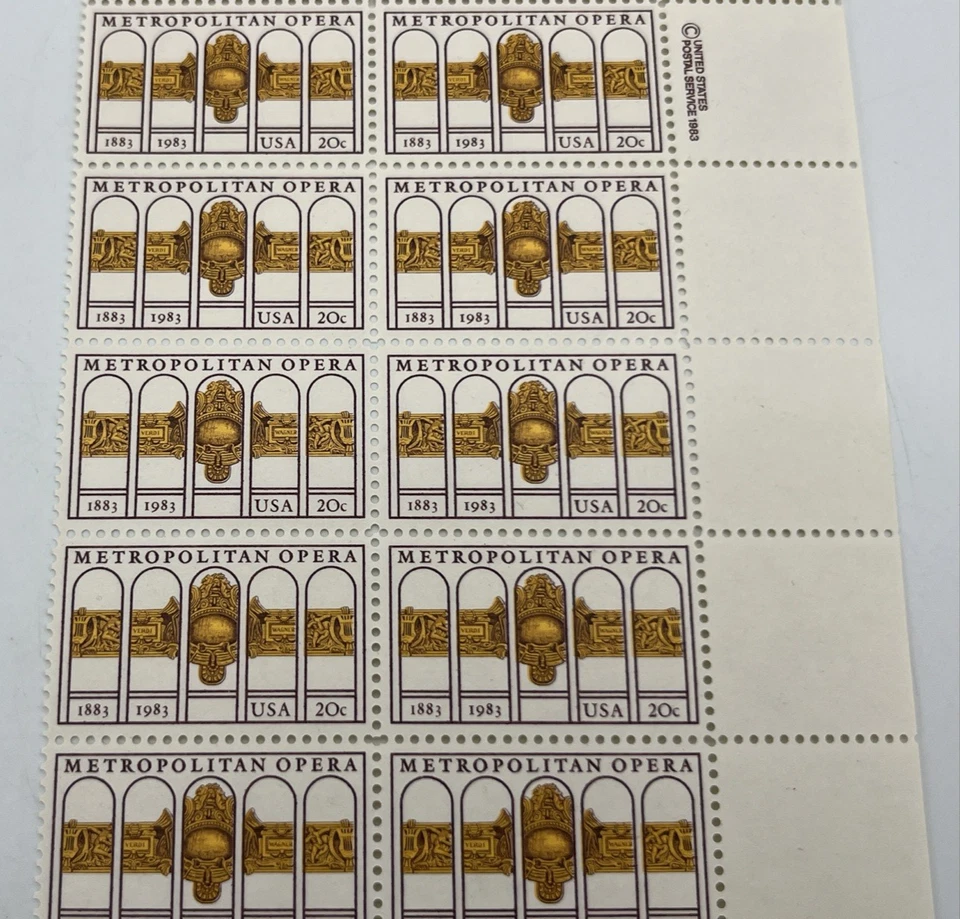 Scott #2054 Metropolitan Opera 20 Cent Plate Block of 20 Stamps MNH - Image 3 of 4
